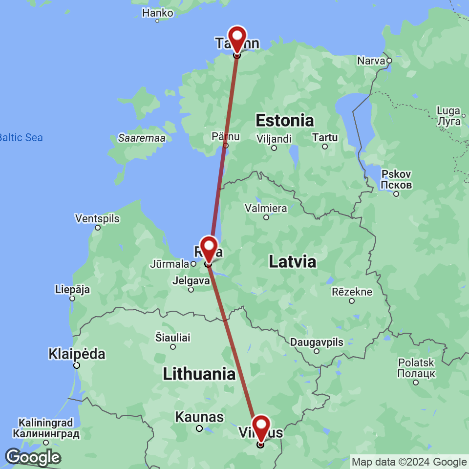 Route for Tallinn, Riga, Vilnius tour
